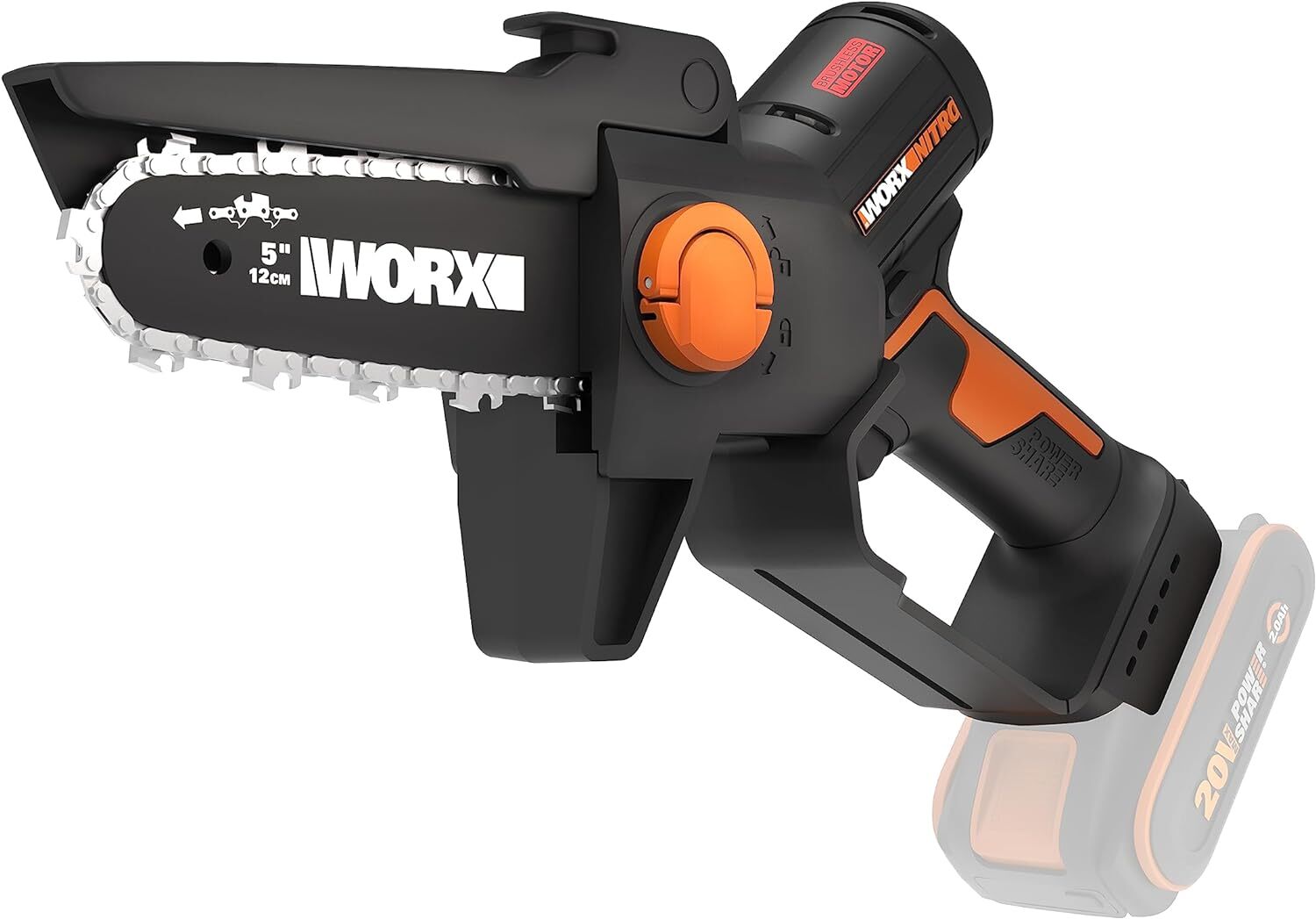 WORX NITRO Mini Motosega potatore a batteria WG325E.9, Motore Brushless,...