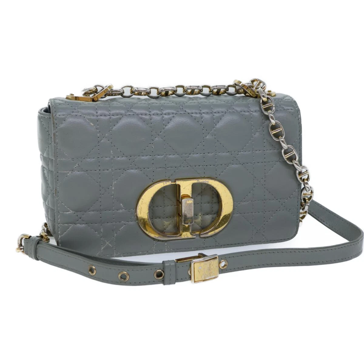 Sac bandoulière Dior Dior Caro en cuir gris authentique