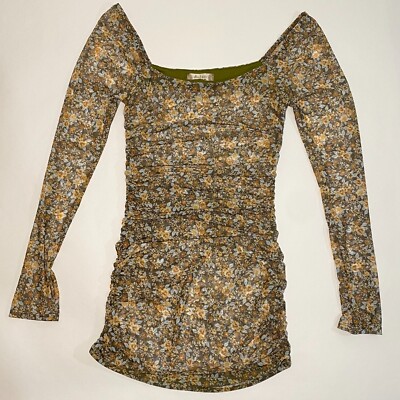 Altar'd State Stretch Sheer Mesh Ruched Floral Mini Dress Top Women's Size  XS | eBay