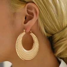 Golden Large Hoop Earrings Retro Elegant Style Alloy Exaggerated Jewelry