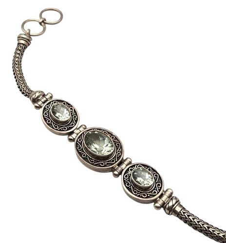 Vintage Style BA Suarti Green Amethyst Sterling Silver Braided Chain Bracelet Wi - Picture 2 of 5
