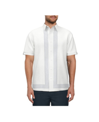 Cafe Luna Men s Linen Blend L-Shape Print Short Sleeve Shirt, Size 3XL