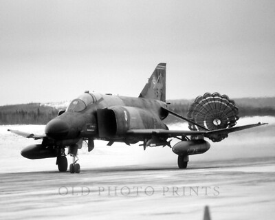 F-4 Phantom II Fighter Aircraft Photo Parachute Landing EIELSON AFB AK 1983 8X10