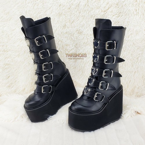 black platform heart boots