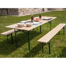 Set Birreria Richiudibile 220x80 in Legno con Tavolo 2 Panche Arredo Sagre Feste
