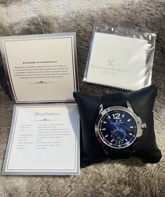 Bernhard H. Mayer Drift Swiss Quartz Blue Dial Black Silicone Strap 44mm Watch 