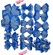 16 ITEMS School Bundle ROYAL BLUE Gingham Hair Korker Bow Bobbles Headband TIE