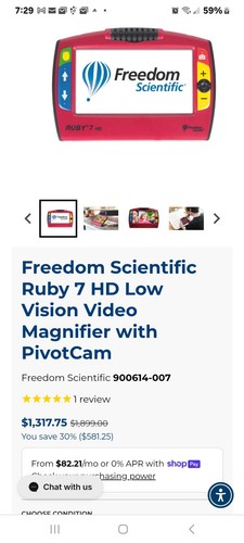 Ruby 7 HD Handheld Video Magnifier Low Vision Viewer w/ Manual Power Adapt HDMI - Picture 8 of 8