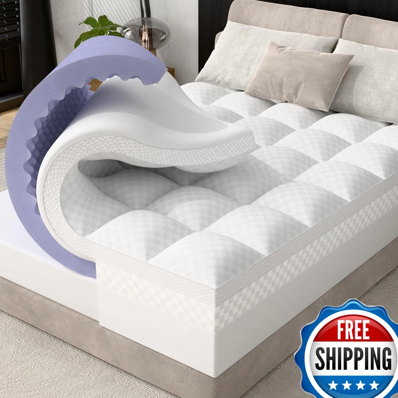 Downluxe 4 Inch Full Size Memory Foam Mattress Topper Pro Dual Layer 2 Inch