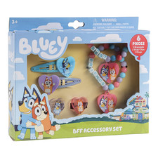 Bluey Girls BFF 6 Piece Toy Jewelry Box Set with 2 Rings, 2 Bead Bracelets and S