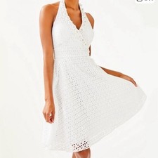 Lilly Pulitzer Willa Midi Dress Size 10 White Halter Fit  Flare Summer NWT