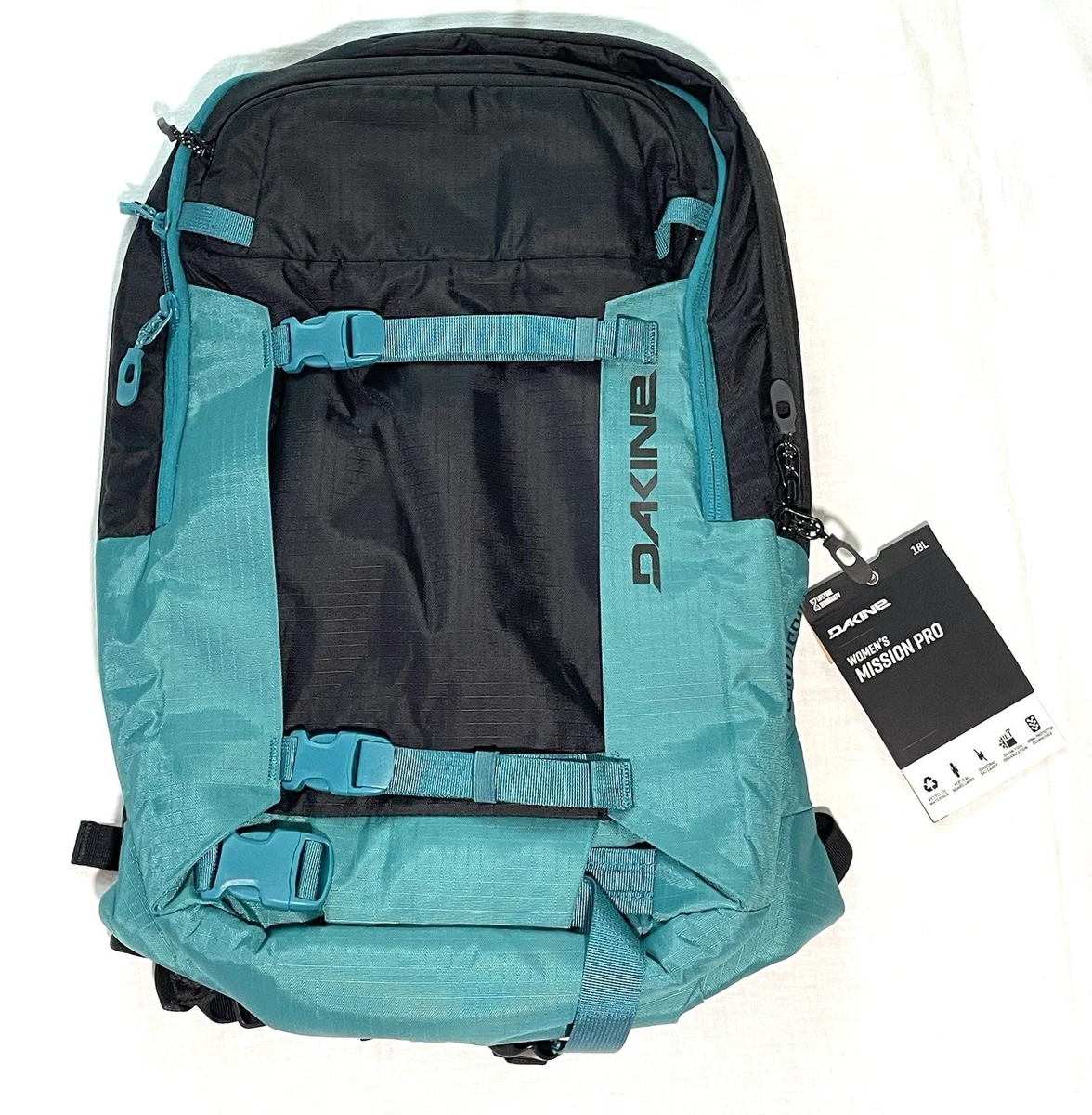 Dakine Women’s Mission Pro 18L Black Winter Backpack with Teal Accents Dakine Womens Mission Pro 18L Backpack - Deep Lake 10002071 main image 3