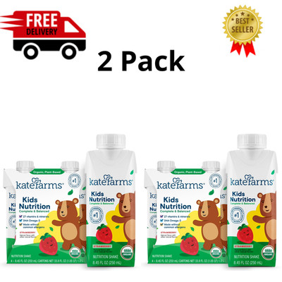 Kate Farms Kids Nutrition Shake, Strawberry, 4 Pack, 8.45 fl oz ( 2 Pack)