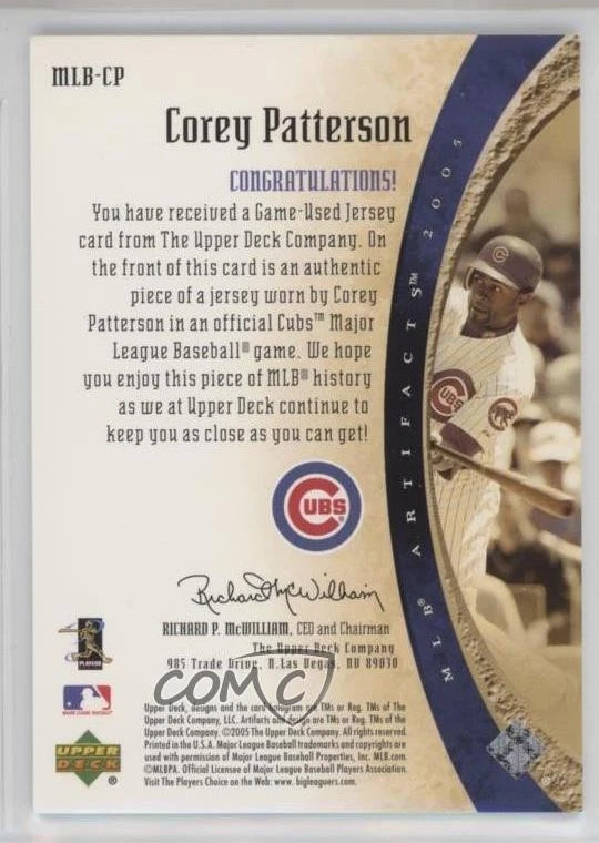 2005 Upper Deck Artifacts MLB Apparel /325 Corey Patterson #MLB-CP - Image 2 of 2
