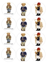 set of 12 fancy teddy bear, edible paper, cupcake cookie toppers CHOOSE SIZE