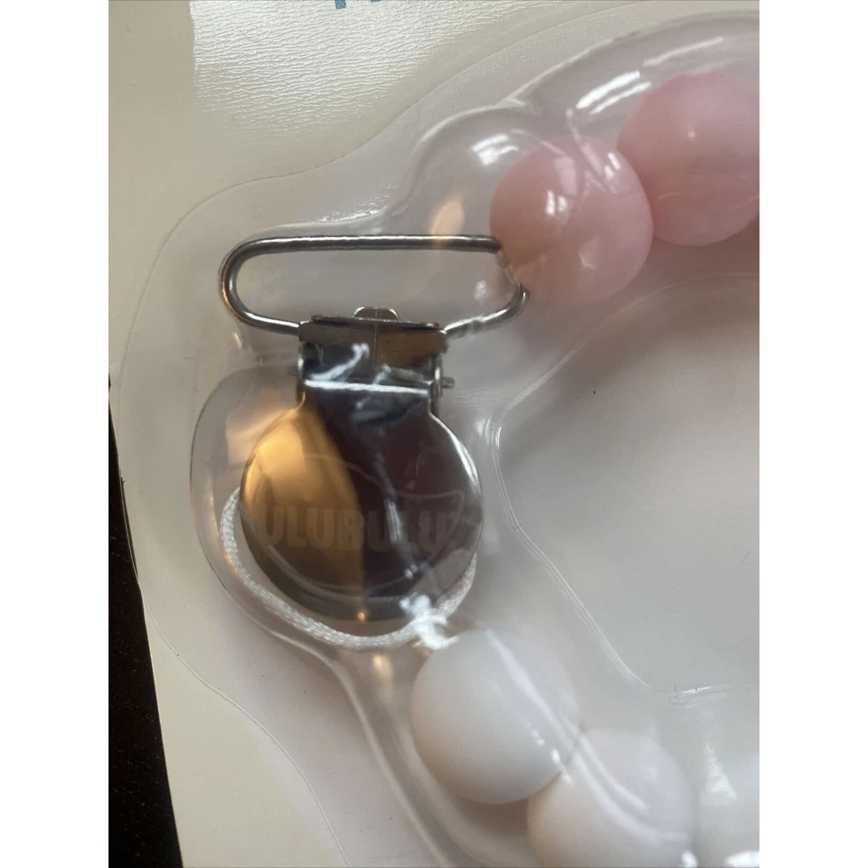Ulubulu Chewable Silicone Pacifier Clip Pink White 0+ Months BPA Free Brand New - Image 4 of 4