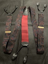 Vintage Trafalgar Suspenders Paisley Silk Black Leather Braces England