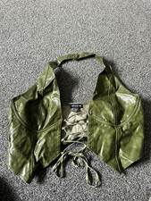 PRETTYLITTLETHING HALTERNECK FAUX LEATHER WAISTCOAT GREEN SIZE 16 EXC CONDITION 