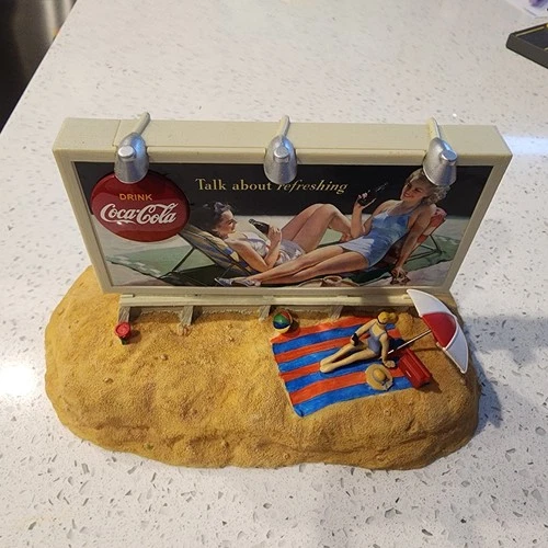 Coca-Cola Beach Billboard Ad Light-Up Musical Bank 1940s Image VTG 1990s Works