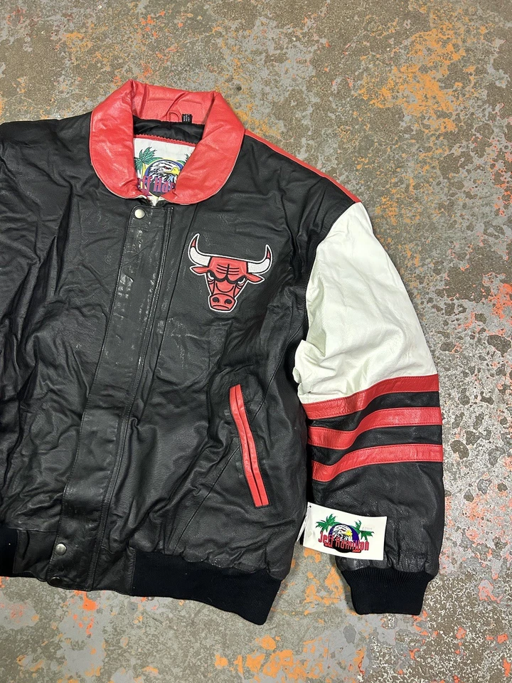 Vintage 90s Jeff Hamilton Chicago Bulls NWT Full Leather Jacket Conference NBA - Image 3 of 4