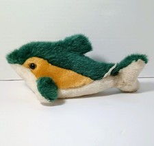 Vtg PMS Dolphin Teal White Tan Soft Plush Stuffed Animal Toy Small Whale Fish
