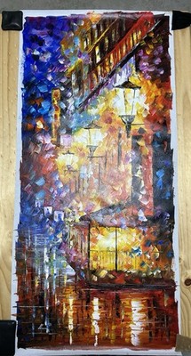 Leonid Afremov  City Night Vibes  Oil Painting On Canvas 16''x40  Official Studio