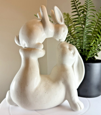 Bunny Rabbits Mother & Baby Kissing and Playing Easter & Spring Neutral Decor