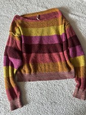 Free People Women  s Multicolor Striped Cropped Knit Crewneck Pullover Sweater S