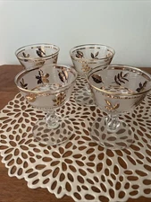 Vintage Set of 4 MCM Golden Foliage by Libbey Glass “Leaf” Cocktail /“Sherbets”