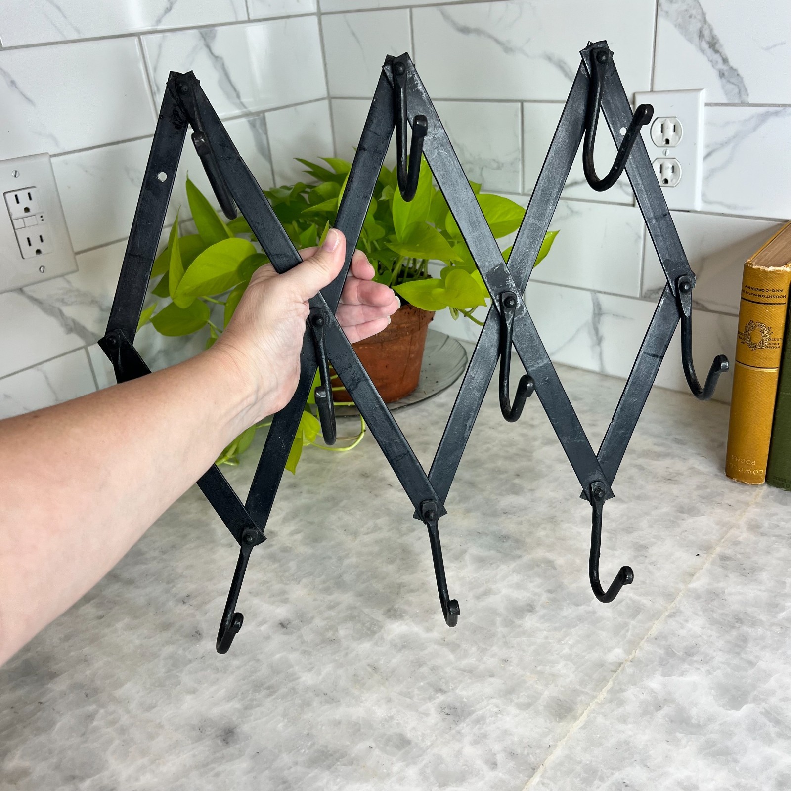 Vintage Cast Iron Wrought Iron Accordion Hook Rack Cottage Core Farmhouse Core