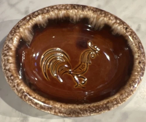 Hull pottery Brown Drip Rooster Oval Ceramic Bowl House and Garden ovenproof