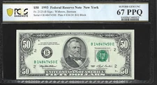 US $50 1993 PCGS 67 PPQ UNC Fr #2125-B Star Note FRN New York Withrow/Bentsen