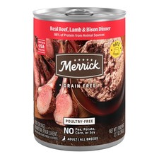 Merrick Grain Free Wet Dog Food w/ Real Beef Lamb Bison, Canned 12x12.7oz