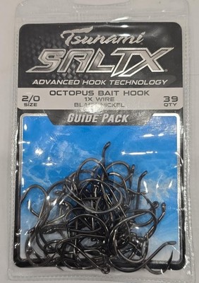 Tsunami SaltX Octopus Bait Hook, 2/0 Black Nickel, 1X Wire, 39-Count