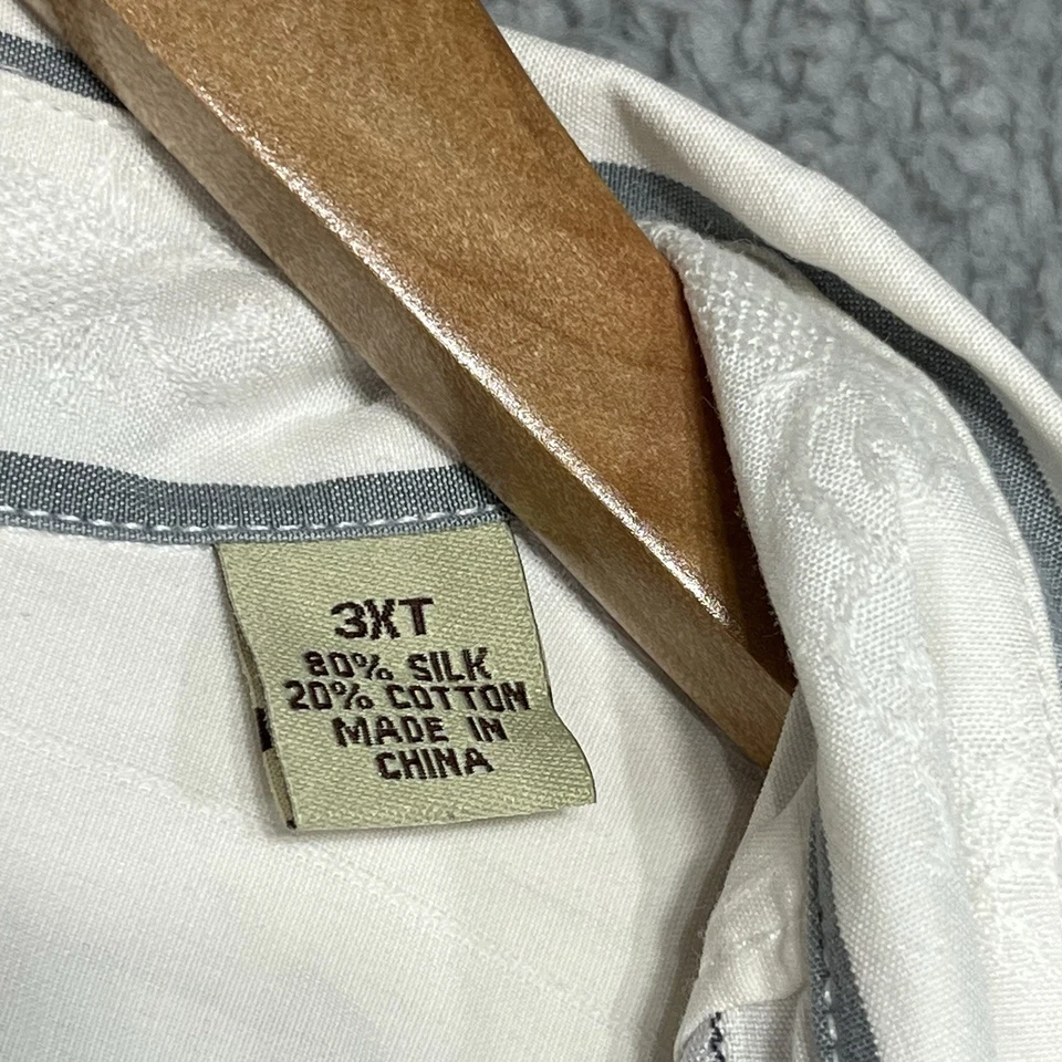 Tommy Bahama Para Hombres 3XT Seda Hawaiano Blanco Azul Gris Bordado Abotonable Foto 3 de 4