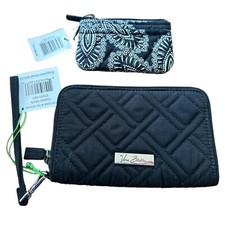 Vera Bradley RFID Grab Go Wristlet Classic Black Coin Purse Blanco Bouqet