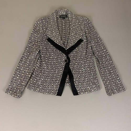 St. John Black Ivory Textured Knit Blazer Size 10 Jacket Career Stylish Wool