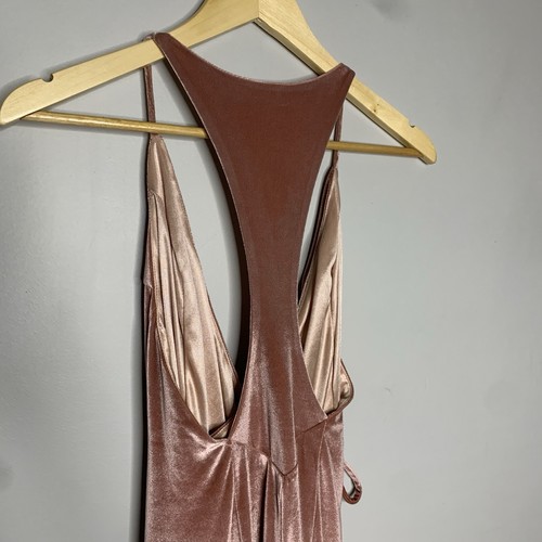 Sheike Size 6 Blush Pink Velvet Wrap Dress Low Cut Razor Back Retro 70s Girly - Picture 8 of 13