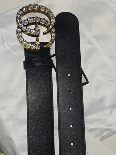 GUCCI Crystal Rhinestone Belt Black Leather Size 95cm 32/34 - Picture 14 of 24