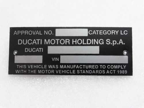 Ducati Black Aluminium Data Plate ID Tag Frame Vintage New Motorcycle #23C20 - Picture 1 of 7