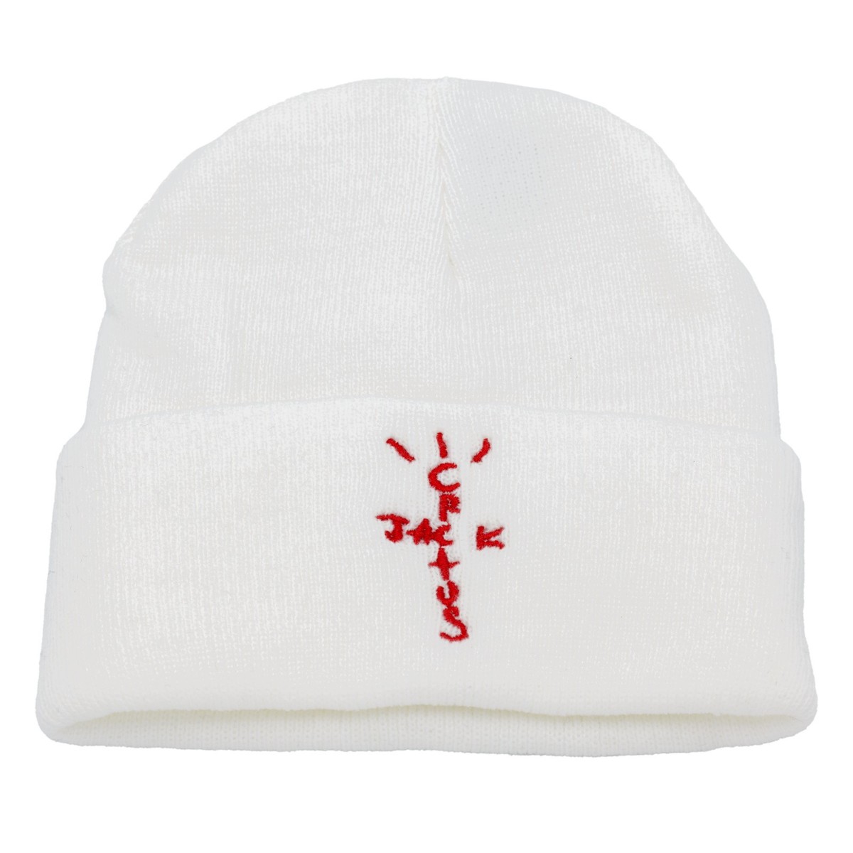 Travis Scott Cactus Jack Cuffed Beanie White with Red Logo Travis Scott Cactus Jack Cuffed Beanie White with Red Logo
