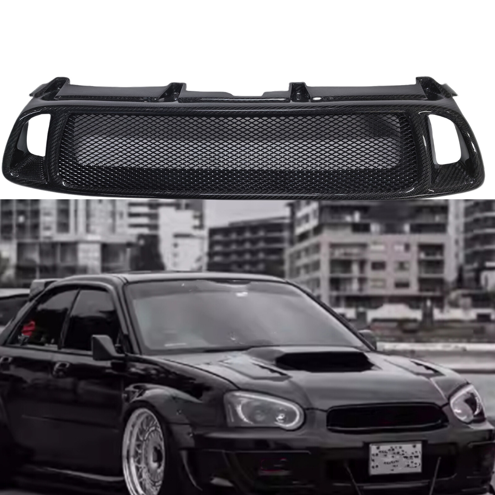 Carbon Fiber Front Bumper Hood Grille Grill Mesh For Subaru Impreza 8th 2004-05