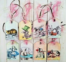 8 Alice In Wonderland~Handmade~Gift Tags~Scrapbooks~Junk Journals~Parties~Crafts