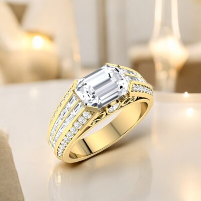 Herren 4 Kt Smaragdschliff Labor gezüchtet IGI Diamant Gold Ehering 18 K Gelb