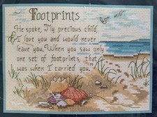 Sunset Jiffy Counted Cross Stitch Kit 16700 HE SPOKE Footprints in Sand 7" x 5"