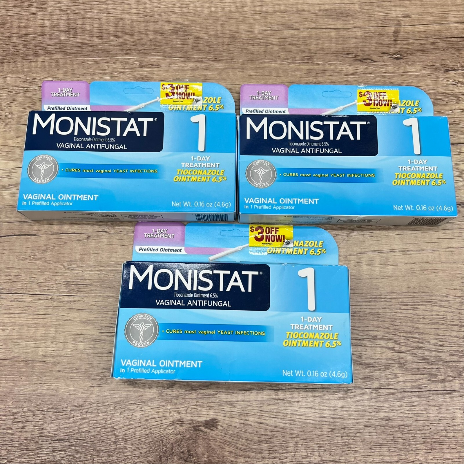 3 Pack Monistat 1 Day Yeast Infection Treatment Tioconazole Ointment Applicator