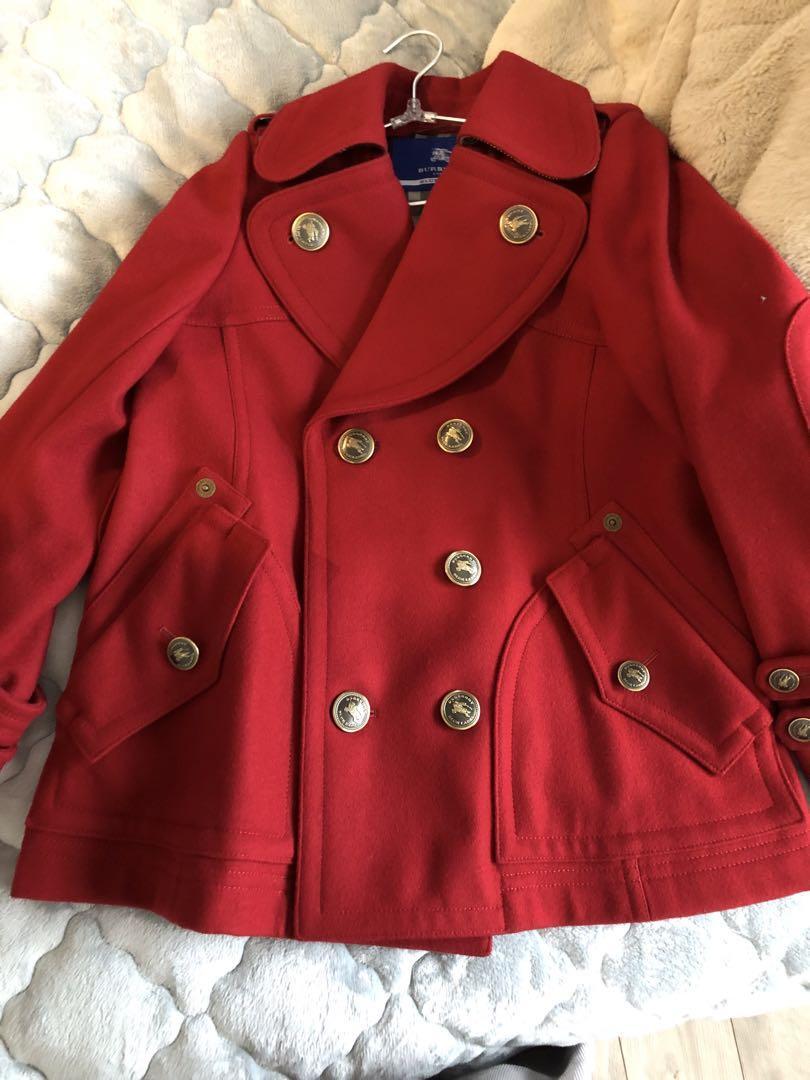 BURBERRY BLUE LABEL レッドピーコート 38 Burberry Blue Label Peacoat Short Coat Red Women's Size 38