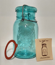 VINTAGE Ball Ideal Teal 1 Quart Mason Jar Bicentennial Eagle With Lid 7-1/2" T