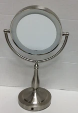 Frontgate LED vanity bath makeup cosmetic magnify mirror SATIN Nickel NO LIGHT