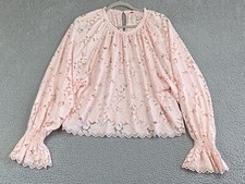Free People Oversized Bohemian Chic So Soft Pink Lace Blouse Women Size M Medium